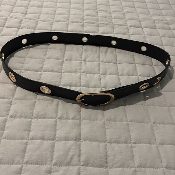 Juicy Couture Gold Grommeted Black Belt W/Oval Buckle - Picture 3 of 10